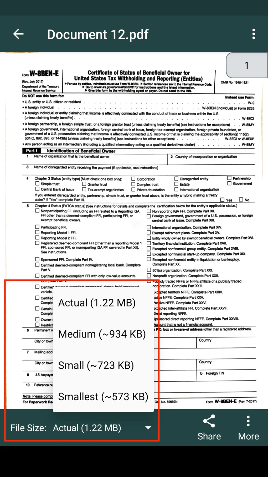Select smallest size